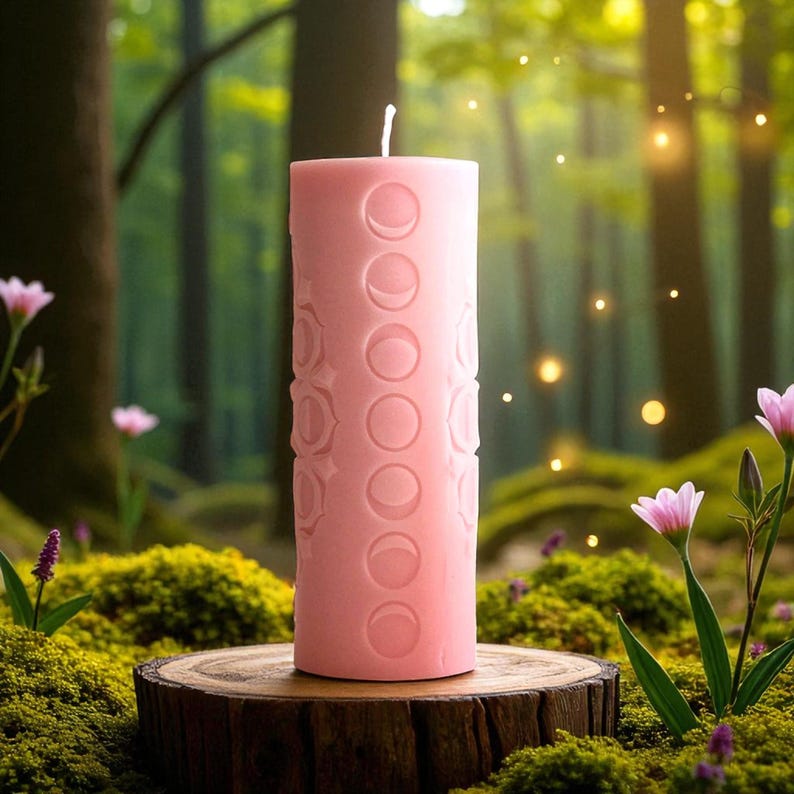 Harvest Equinox Candle | Celestial Balance | Faerie Blush Pink Or Custom Fragrance And Colour | Mabon Sun & Moon Cycle | Free UK Delivery