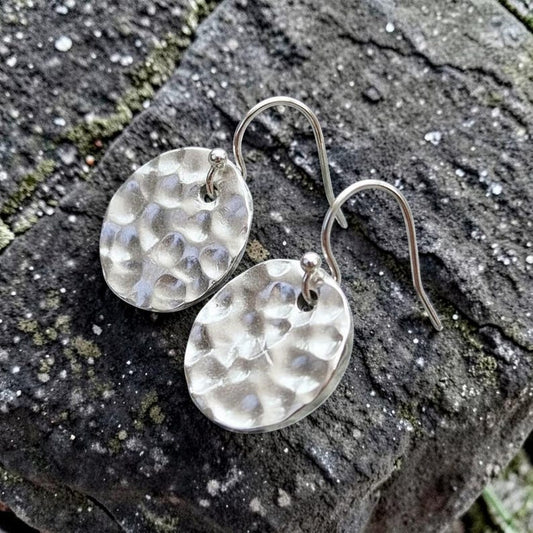Hammered Sterling Silver Disc Earrings – Historic, Minimalist Jewellery