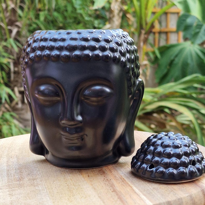 Black Buddha Wax Melter with Lid – Zen Wax Burner & Meditation Décor Free UK Delivery