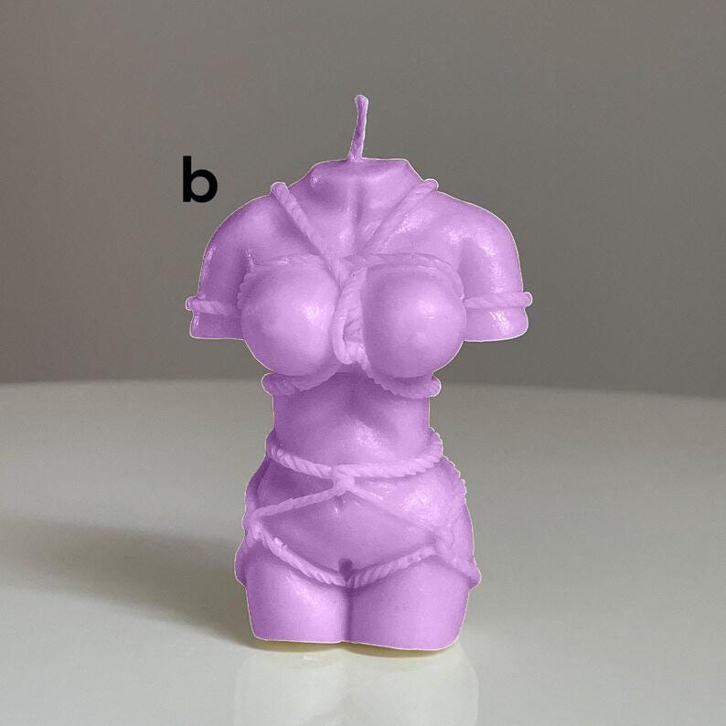 Handmade Lilac Shibari God / Goddess Candle | Sensual Bondage Sculpture | Pick Your Scent | Witchy Décor | Free UK Delivery