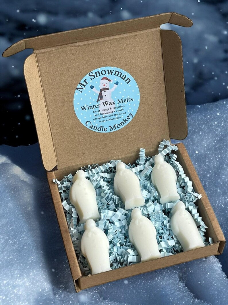 Homemade Mr Snowman Christmas 6 Wax Melts Set in Gift Box Free uk Post