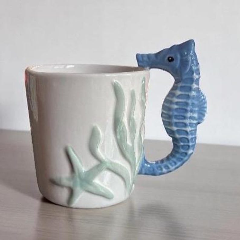Mermaid’s Brew – Sea Horse Shells Candle – Mermaid Energy in a Ceramic Mug Free UK Post