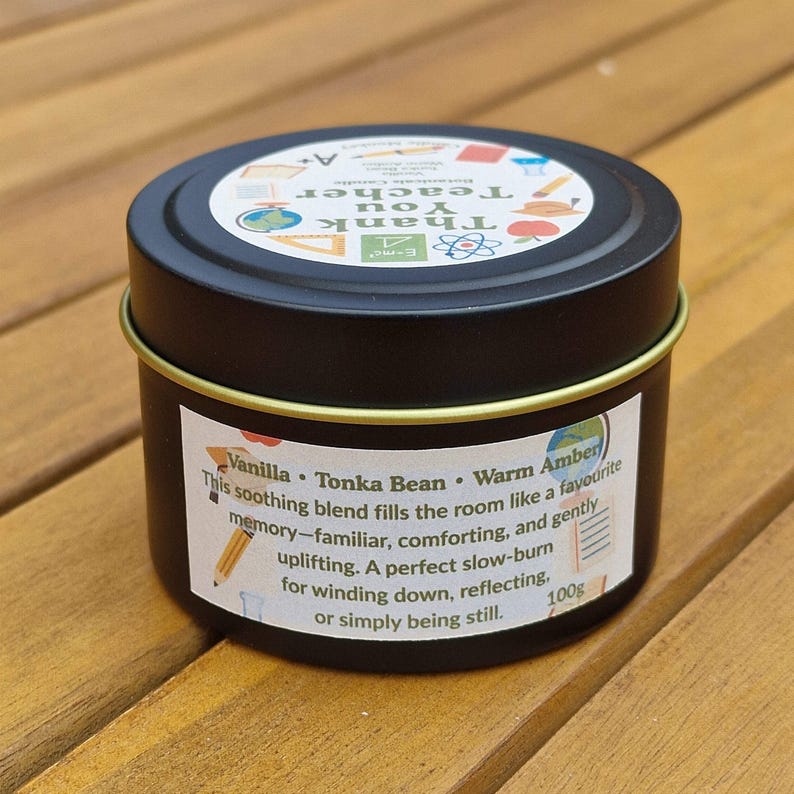 Thank You Teacher Gift • Vanilla Tonka Amber Candle • End of Term Gift for Teacher • Handmade • Teacher Appreciation Free UK Post