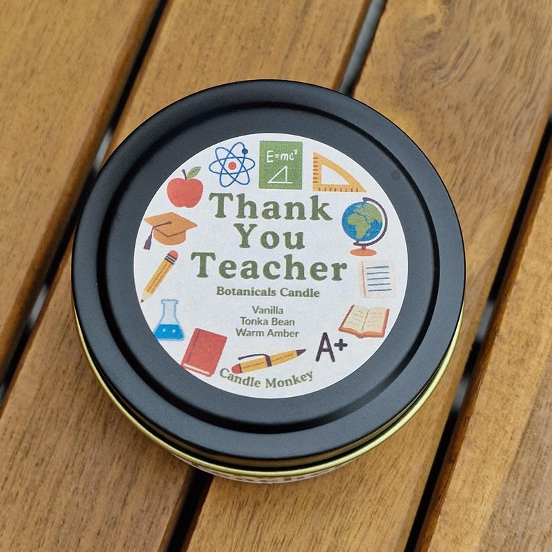 Thank You Teacher Gift • Vanilla Tonka Amber Candle • End of Term Gift for Teacher • Handmade • Teacher Appreciation Free UK Post