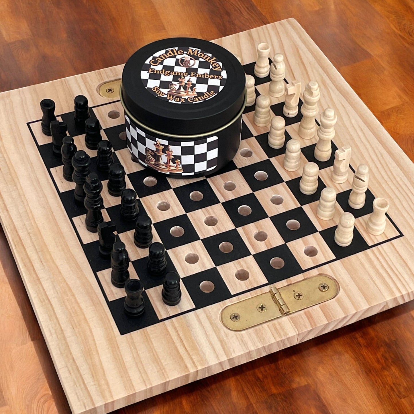 Personalised Chess Gift Set includes Handmade Soy Wax Candle, Wooden Travel Chess and Check Mate Socks Free UK Post