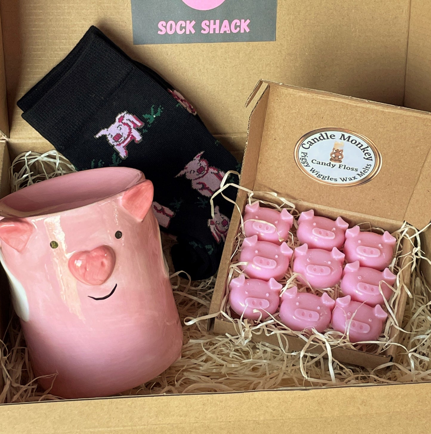 Pig Lover's Gift Set Piggy Wiggle Wax Melt Burner Wax Melts & Socks Birthday Hamper Free UK Post