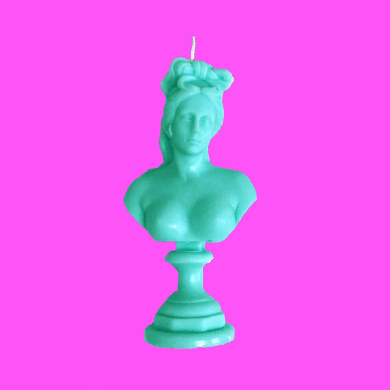 Pastel Blue Greek Goddess of Love Aphrodite Bust Candle: Bespoke Scent, 14.5cm, Soy Blend, Natural Wick, Free UK Post