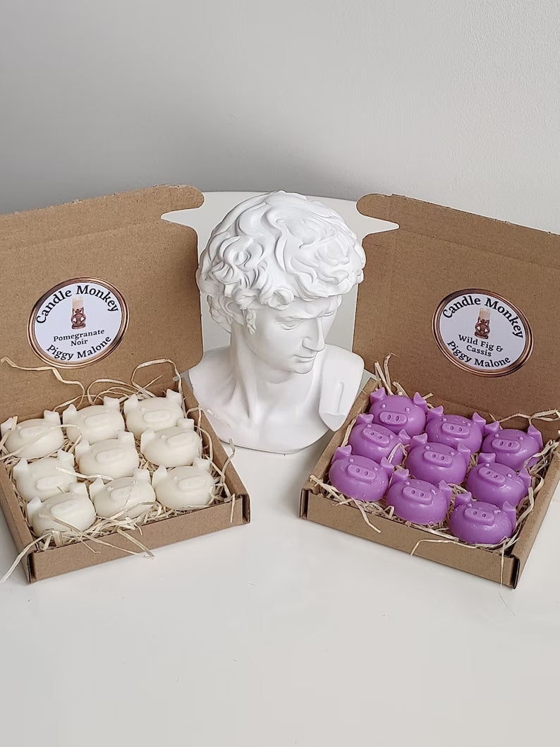 Piggy Malone 9 Wax Melts Pigs Pomegranate Noir, Orange Blossom, Pear & Freesia, Wild Fig Cassis, Red Roses Free UK Post