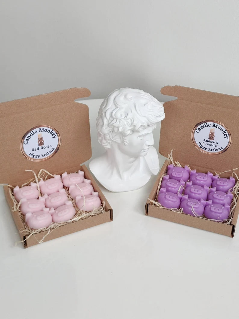 Piggy Malone 9 Wax Melts Pigs Pomegranate Noir, Orange Blossom, Pear & Freesia, Wild Fig Cassis, Red Roses Free UK Post