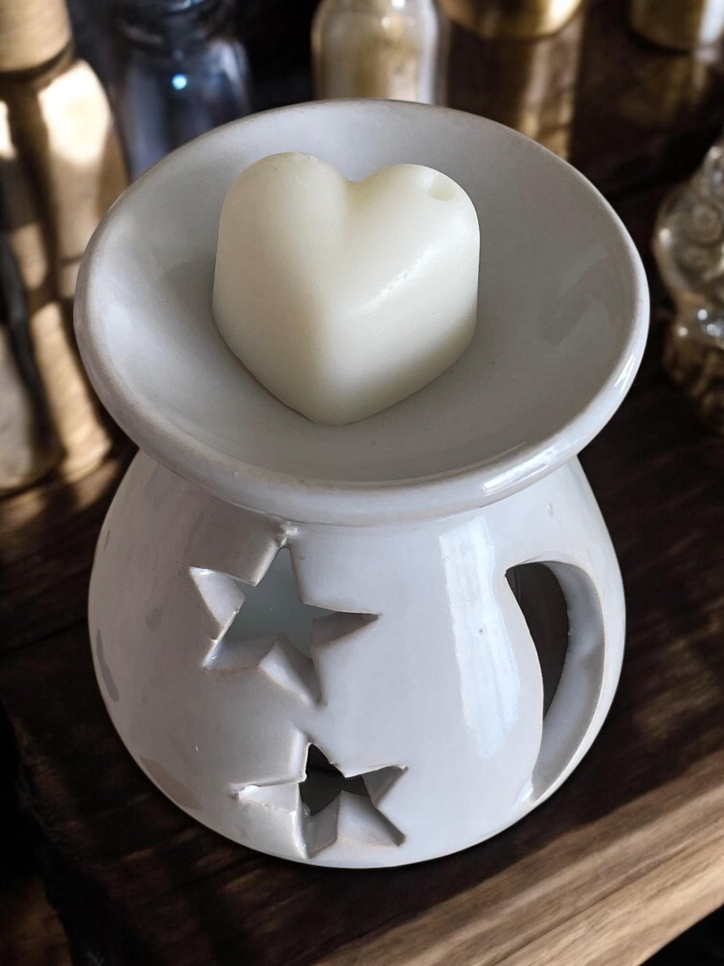 Celestial Moon & Stars Mini White Ceramic Wax Melt Burner Melter Free Postage to UK