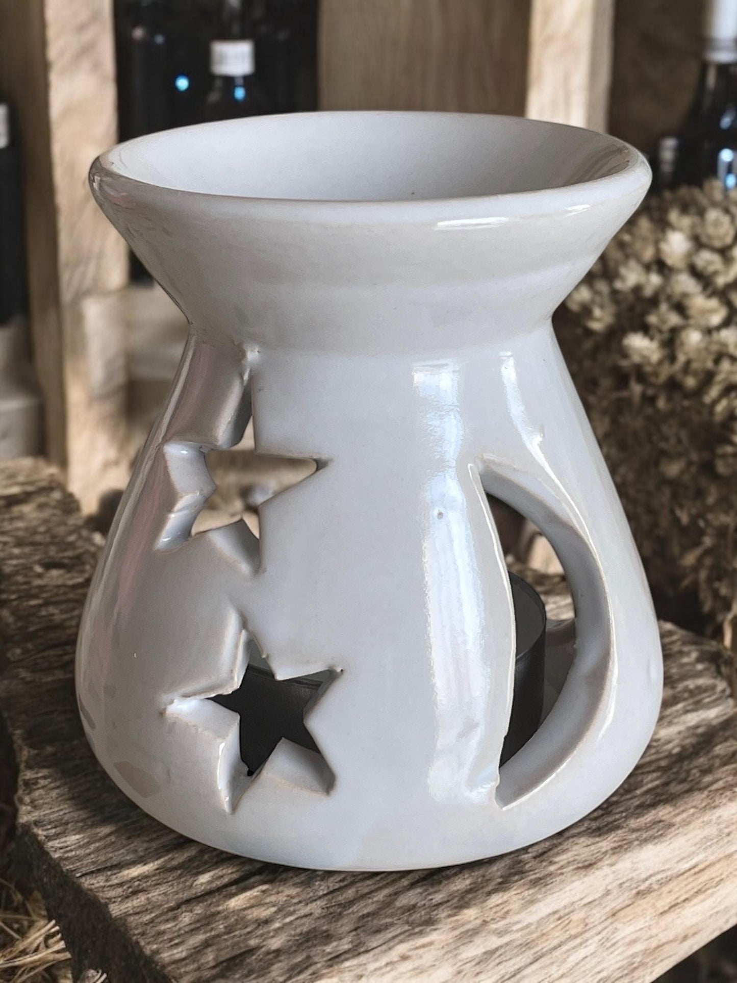 Celestial Moon & Stars Mini White Ceramic Wax Melt Burner Melter Free Postage to UK