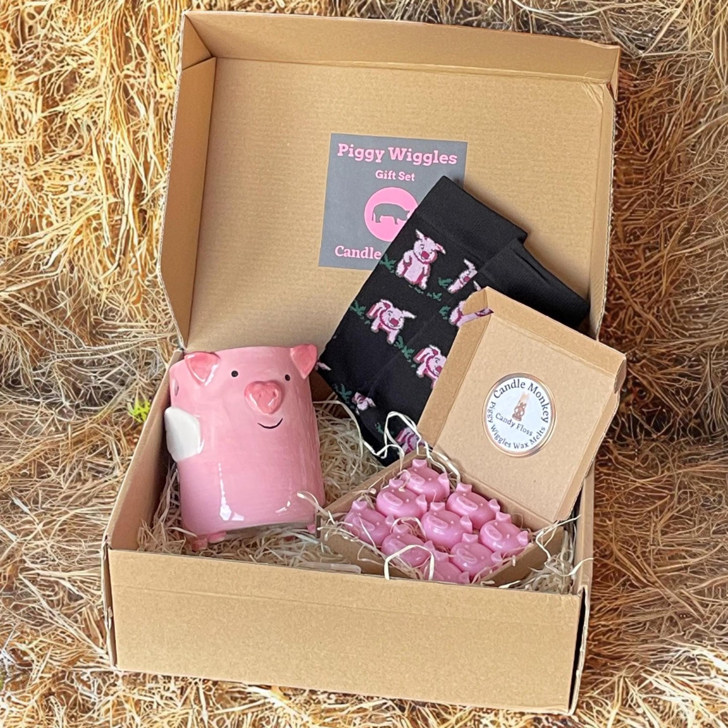 Pig Lover's Gift Set Piggy Wiggle Wax Melt Burner Wax Melts & Socks Birthday Hamper Free UK Post