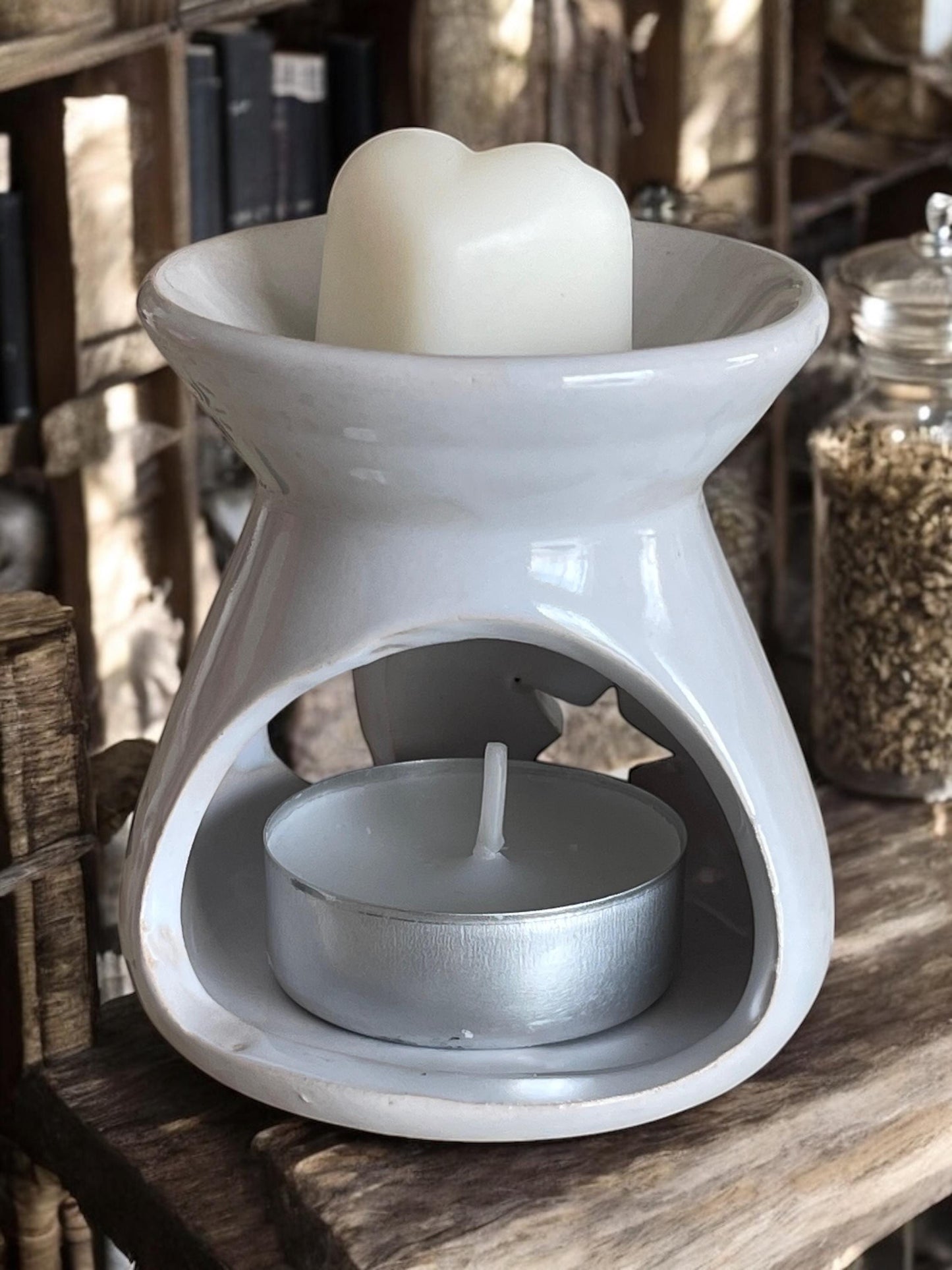 Celestial Moon & Stars Mini White Ceramic Wax Melt Burner Melter Free Postage to UK