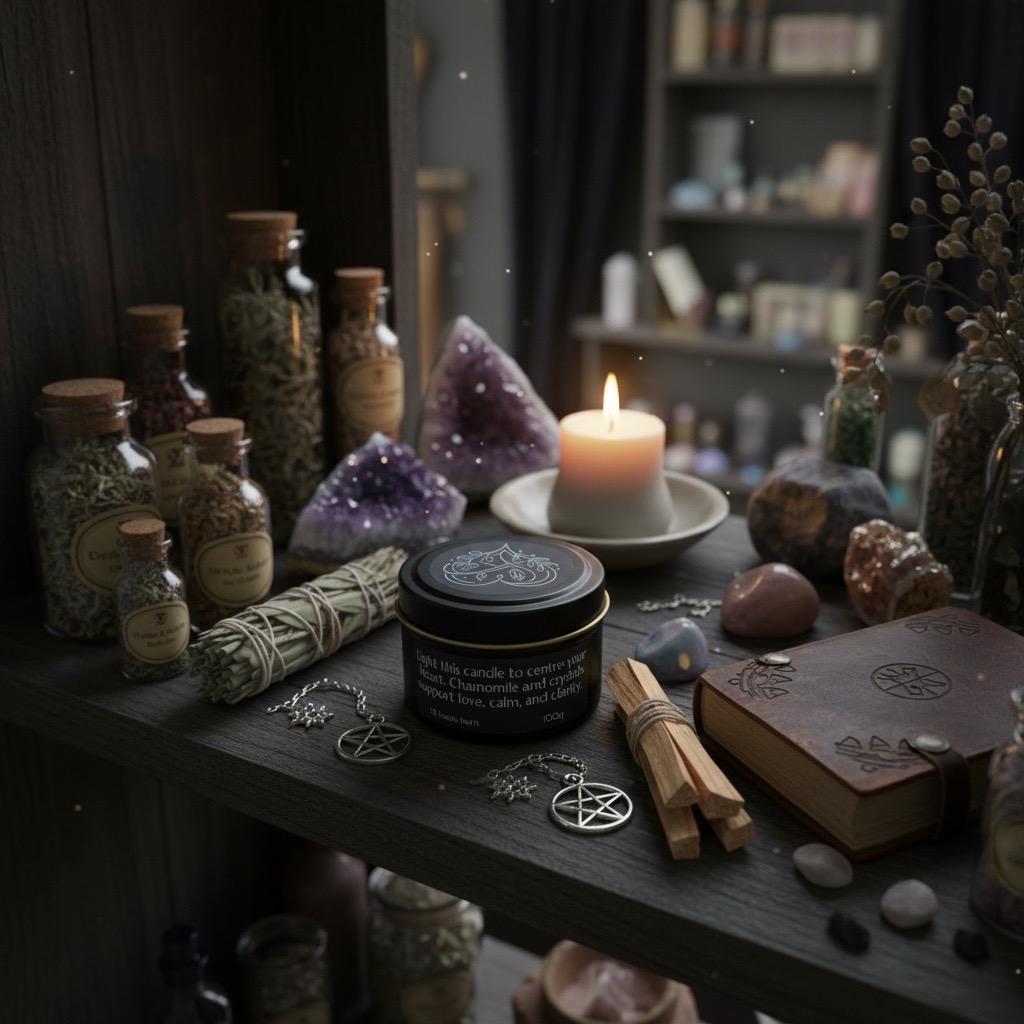 Love Intention Candle – Chamomile Crystals for Rituals, Harmony & Connection