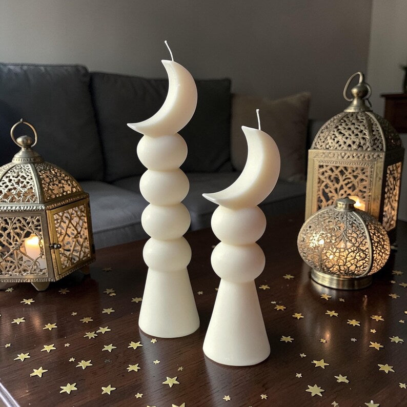 Eid Mubarak Crescent Moon Candle – Eid Table Decoration – Ramadan Decor – Islamic Pillar Candle