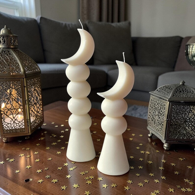 Eid Mubarak Crescent Moon Candle – Eid Table Decoration – Ramadan Decor – Islamic Pillar Candle