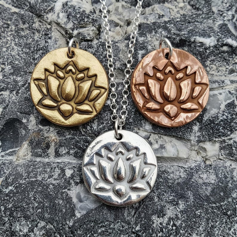 Lotus 2.2cm Pendant – Handmade Botanical Flower Necklace, Sterling Silver, Copper Or Bronze Spiritual Jewellery Gift