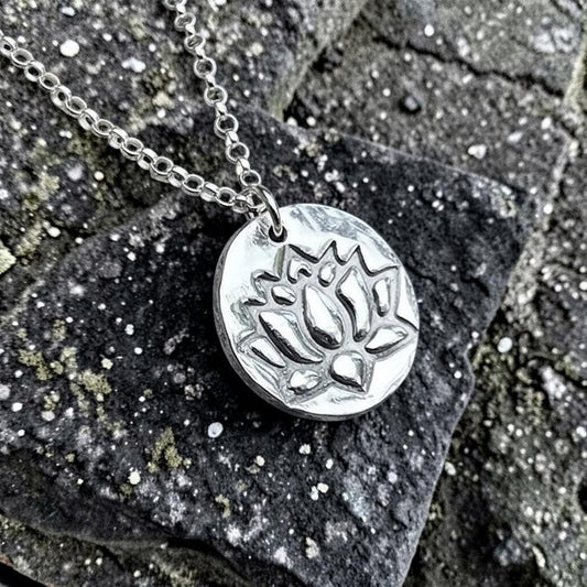 Lotus 2.2cm Pendant – Handmade Botanical Flower Necklace, Sterling Silver, Copper Or Bronze Spiritual Jewellery Gift