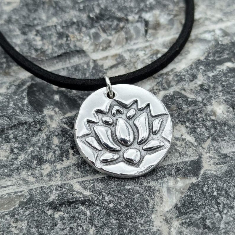 Lotus 2.2cm Pendant – Handmade Botanical Flower Necklace, Sterling Silver, Copper Or Bronze Spiritual Jewellery Gift