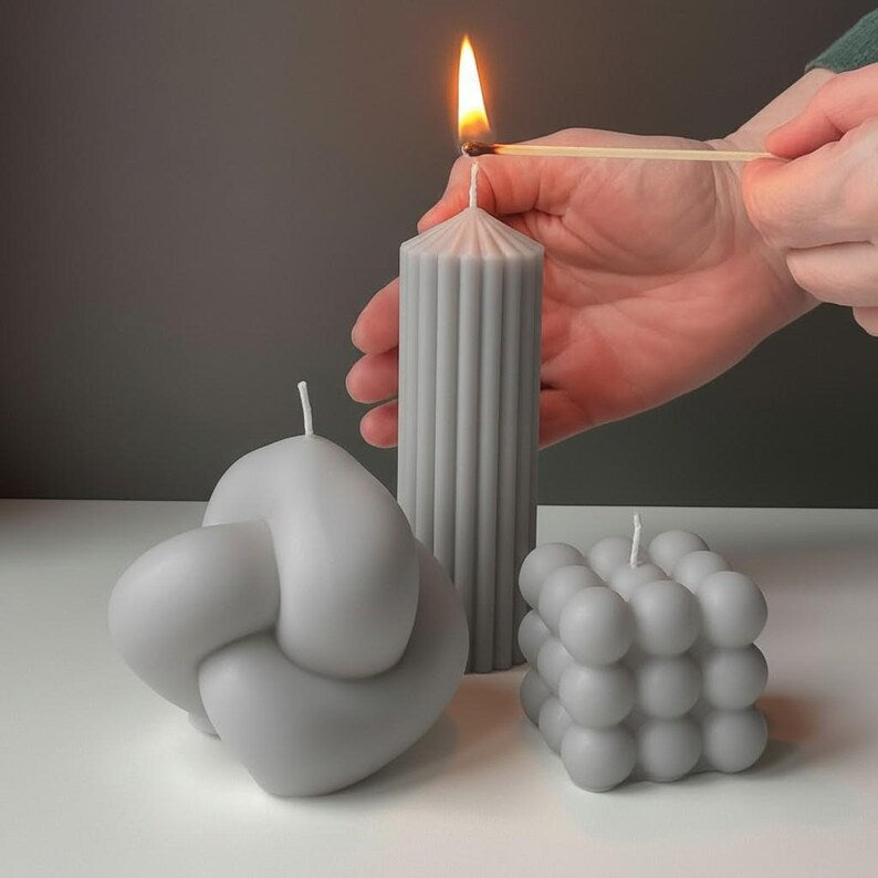 Minimal Sculptural Candle Set | Bubble, Knot & Ribbed Pillar