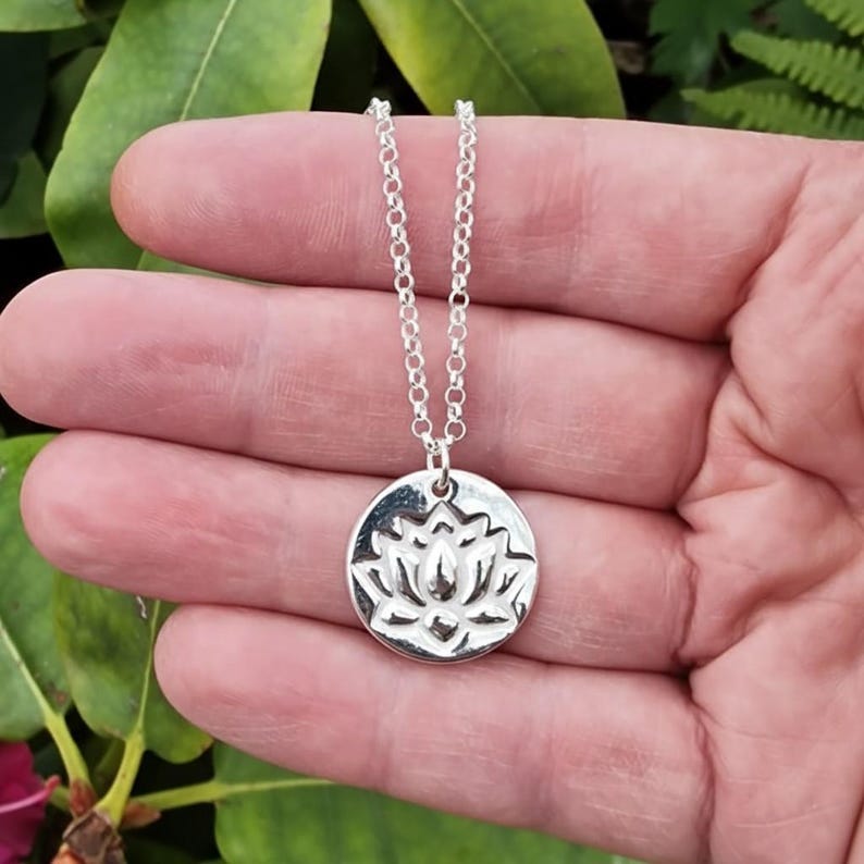 Lotus 2.2cm Pendant – Handmade Botanical Flower Necklace, Sterling Silver, Copper Or Bronze Spiritual Jewellery Gift