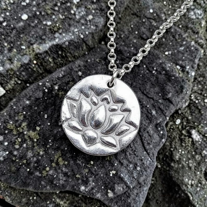 Lotus 2.2cm Pendant – Handmade Botanical Flower Necklace, Sterling Silver, Copper Or Bronze Spiritual Jewellery Gift