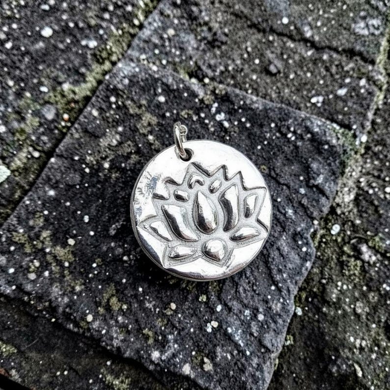 Lotus 2.2cm Pendant – Handmade Botanical Flower Necklace, Sterling Silver, Copper Or Bronze Spiritual Jewellery Gift