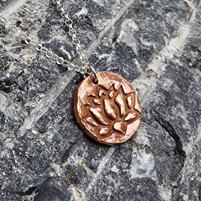 Lotus 2.2cm Pendant – Handmade Botanical Flower Necklace, Sterling Silver, Copper Or Bronze Spiritual Jewellery Gift