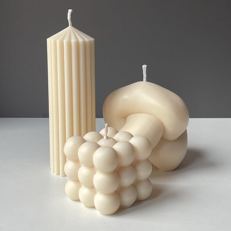 Minimal Sculptural Candle Set | Bubble, Knot & Ribbed Pillar