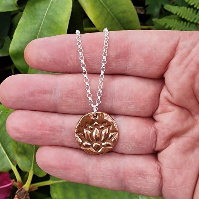 Lotus 2.2cm Pendant – Handmade Botanical Flower Necklace, Sterling Silver, Copper Or Bronze Spiritual Jewellery Gift