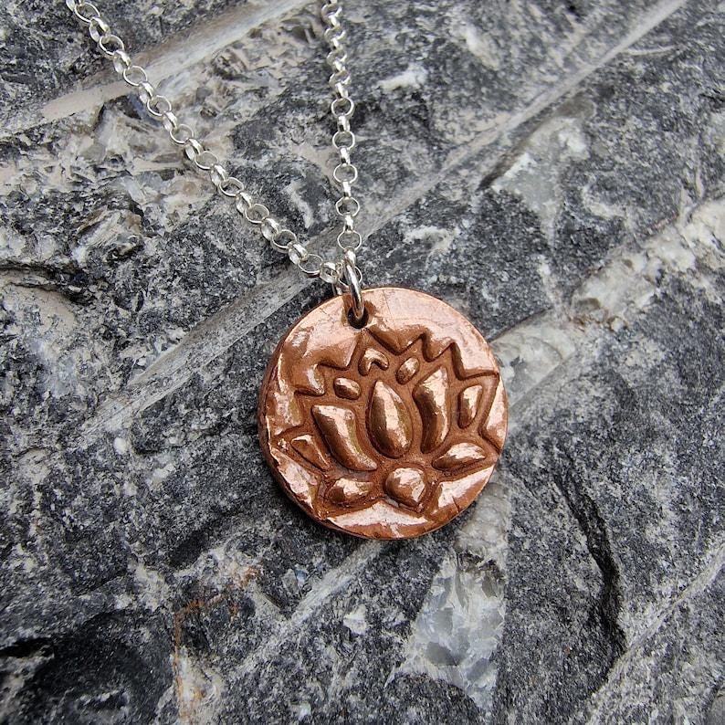 Lotus 2.2cm Pendant – Handmade Botanical Flower Necklace, Sterling Silver, Copper Or Bronze Spiritual Jewellery Gift