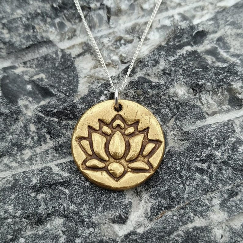 Lotus 2.2cm Pendant – Handmade Botanical Flower Necklace, Sterling Silver, Copper Or Bronze Spiritual Jewellery Gift