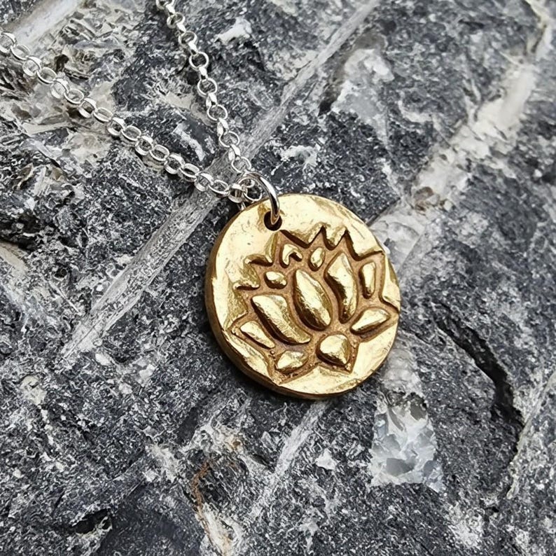 Lotus 2.2cm Pendant – Handmade Botanical Flower Necklace, Sterling Silver, Copper Or Bronze Spiritual Jewellery Gift
