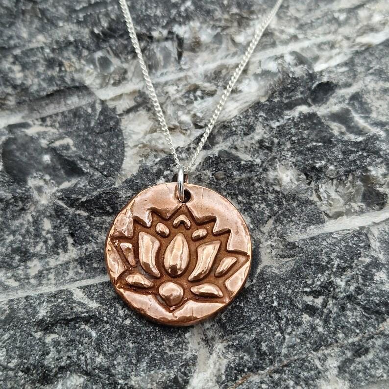 Lotus 2.2cm Pendant – Handmade Botanical Flower Necklace, Sterling Silver, Copper Or Bronze Spiritual Jewellery Gift
