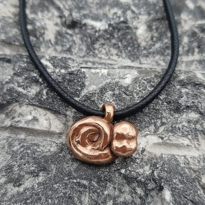 Medieval Snail Copper Charm, Baby Face Snail Pendant, Handmade Copper Jewellery, Medieval Marginalia Naive Art, Whimsical Nature Charm