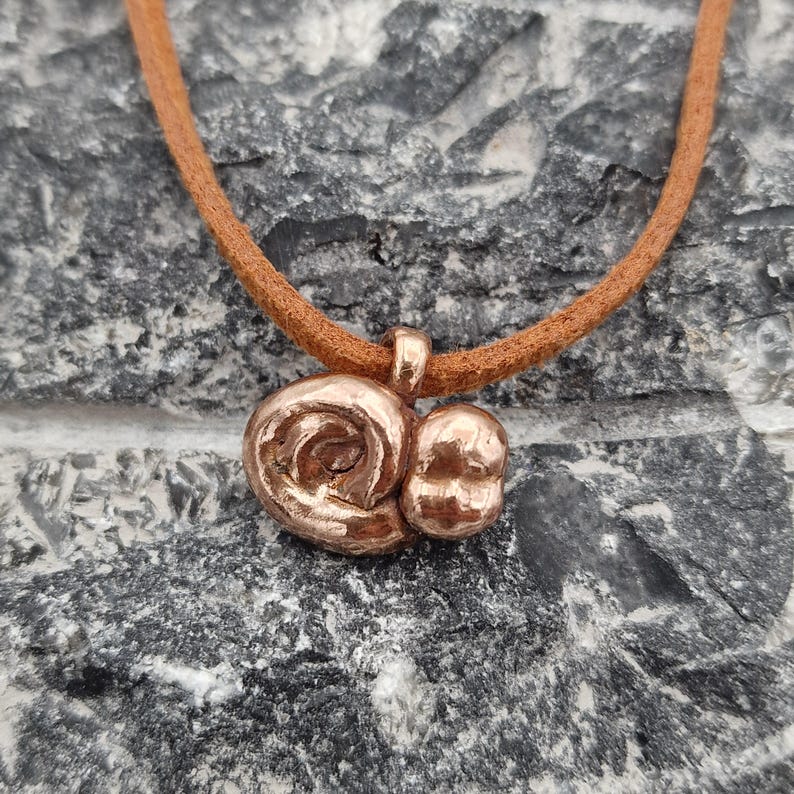 Medieval Snail Copper Charm, Baby Face Snail Pendant, Handmade Copper Jewellery, Medieval Marginalia Naive Art, Whimsical Nature Charm