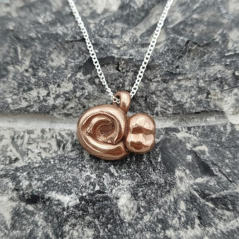 Medieval Snail Copper Charm, Baby Face Snail Pendant, Handmade Copper Jewellery, Medieval Marginalia Naive Art, Whimsical Nature Charm