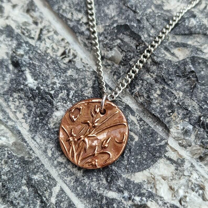 Moonlit Meadow Copper, Sterling Silver Or Bronze Pendant – Handmade Botanical Flower Necklace, Nature-Inspired Jewellery Gift