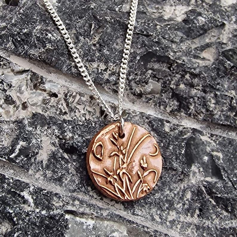 Moonlit Meadow Copper, Sterling Silver Or Bronze Pendant – Handmade Botanical Flower Necklace, Nature-Inspired Jewellery Gift