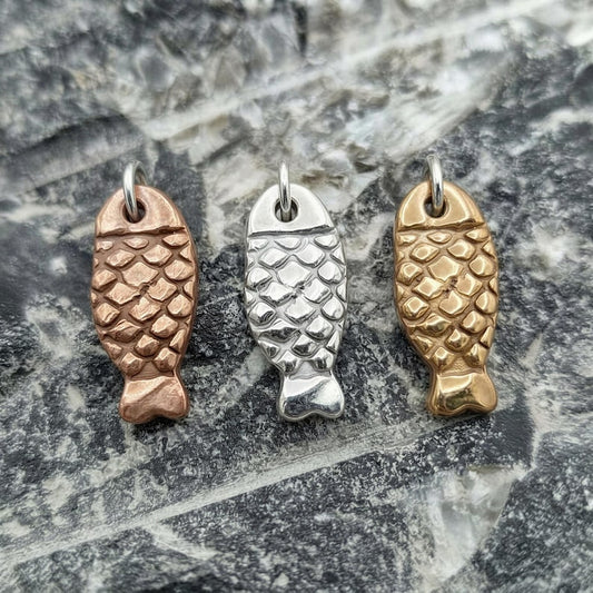 Naive Folk Art Fish Amulet – Solid Copper, Bronze Or Sterling Silver Ancient River Spirit Pendant Necklace