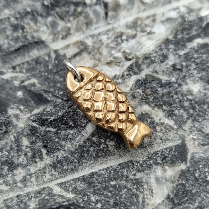 Naive Folk Art Fish Amulet – Solid Copper, Bronze Or Sterling Silver Ancient River Spirit Pendant Necklace