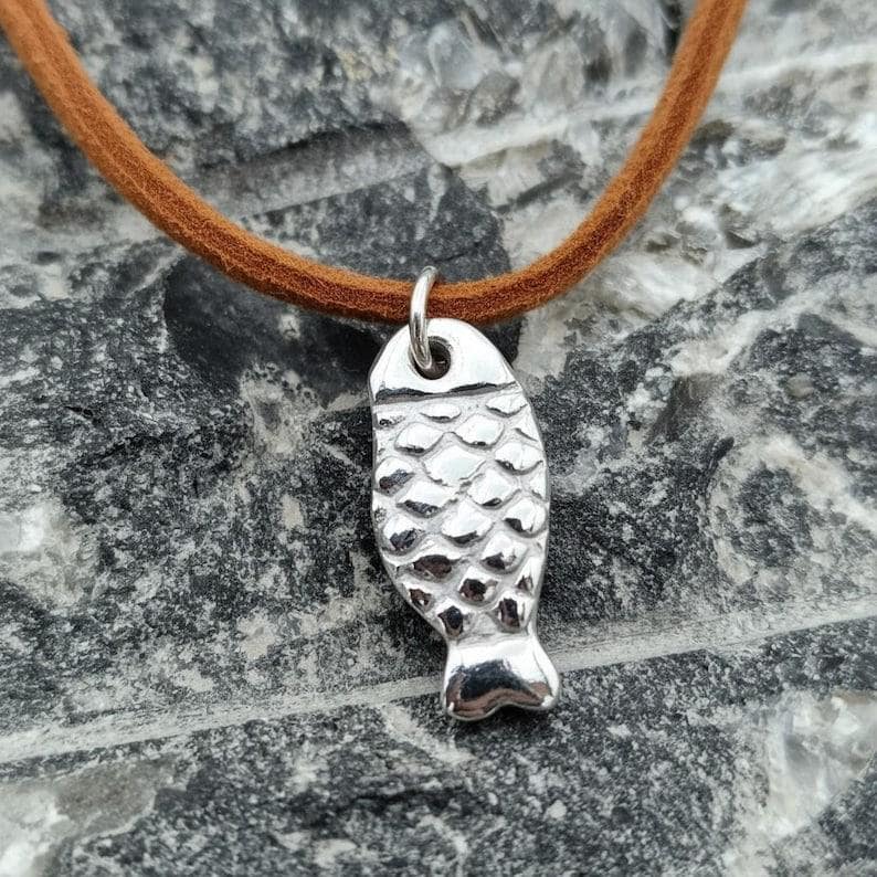 Naive Folk Art Fish Amulet – Solid Copper, Bronze Or Sterling Silver Ancient River Spirit Pendant Necklace