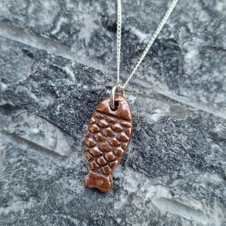 Naive Folk Art Fish Amulet – Solid Copper, Bronze Or Sterling Silver Ancient River Spirit Pendant Necklace