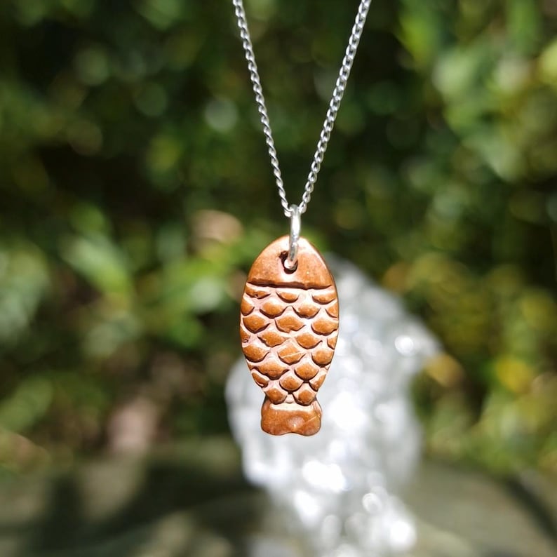 Naive Folk Art Fish Amulet – Solid Copper, Bronze Or Sterling Silver Ancient River Spirit Pendant Necklace