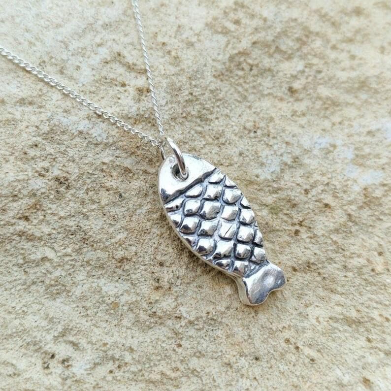 Naive Folk Art Fish Amulet – Solid Copper, Bronze Or Sterling Silver Ancient River Spirit Pendant Necklace