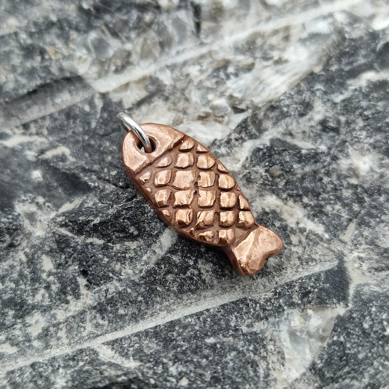 Naive Folk Art Fish Amulet – Solid Copper, Bronze Or Sterling Silver Ancient River Spirit Pendant Necklace