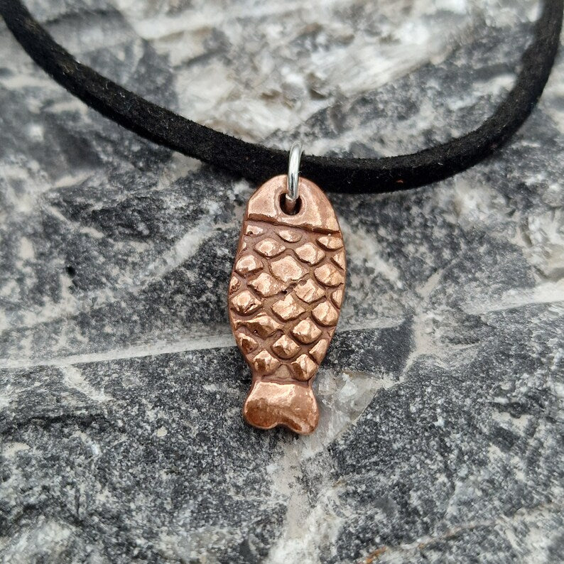 Naive Folk Art Fish Amulet – Solid Copper, Bronze Or Sterling Silver Ancient River Spirit Pendant Necklace