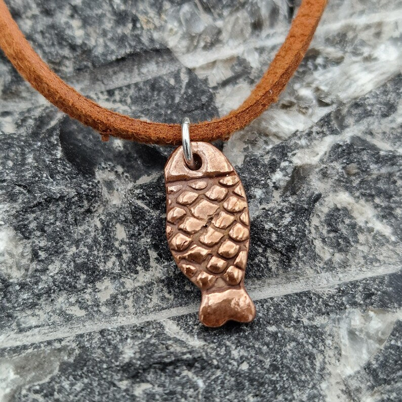 Naive Folk Art Fish Amulet – Solid Copper, Bronze Or Sterling Silver Ancient River Spirit Pendant Necklace