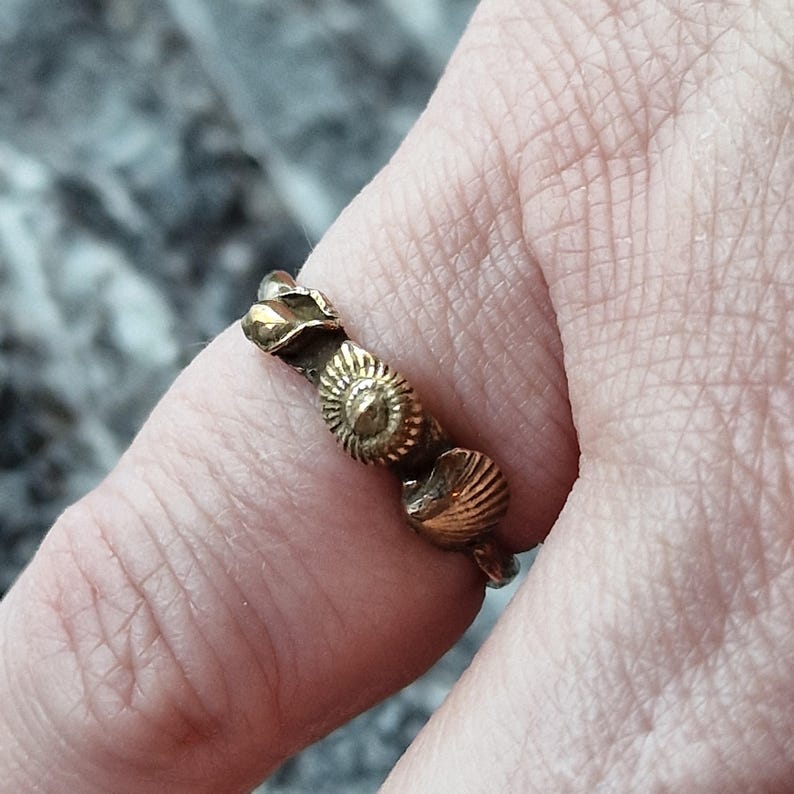 Ocean Relic, Solid Bronze 3 Shell Ring, Organic Handmade Jewellery,  Ancient Artefact Inspired Ring