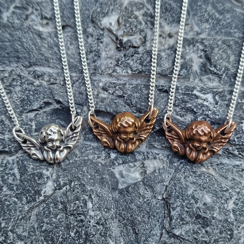 Renaissance 'Putti' Cherub Pendant Necklace, Copper, Bronze or Sterling Silver Handmade Angel Jewellery